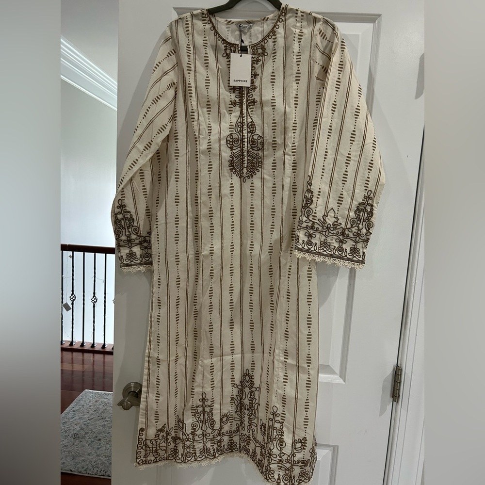 Embroidered Cream and Brown Tunic